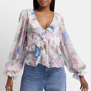 River Island Floral Frill Blouse